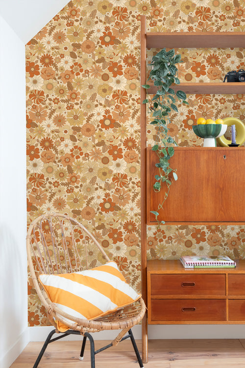 ESTAhome behang retro bloemen oranje - 53 cm x 10.05 m - 130963 - vtwonen shop