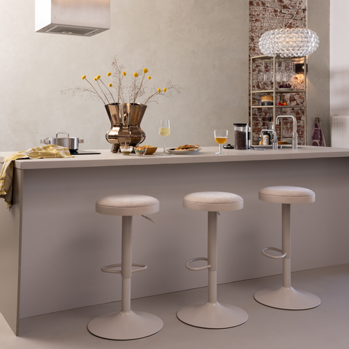 WOOOD barstoel in hoogte verstelbaar Mevo - Chenille - Zand - 82x42x42