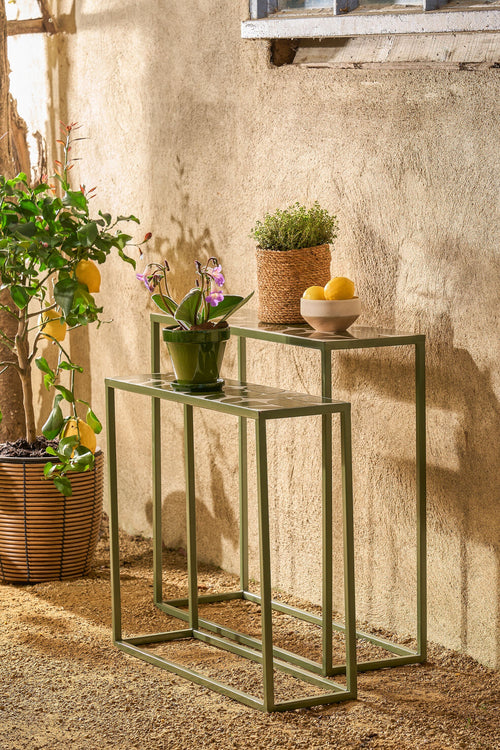 Mica Decorations Bologna Bijzettafel Buiten - Set van 2 - L78 x B24 x H68 cm - Metaal - Groen - vtwonen shop