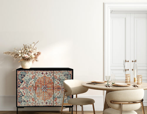 Laag dressoir met 2 deuren en 4 laden van MDF met Vintage tapijt patroon - vtwonen shop