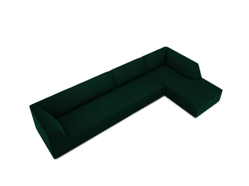 Micadoni rechter hoekbank Ruby 5-zits, flueel, flessengroen - 180x366x69cm