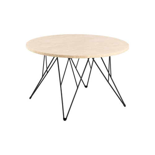 Rebellenclub Salontafel Broome - ø80 - Travertin Look Met Zwart Stalen Poten