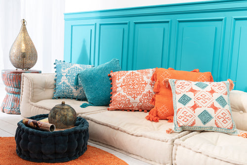 J-Line plaid Pompom - polyester - blauw - 170 x 130 cm - vtwonen shop