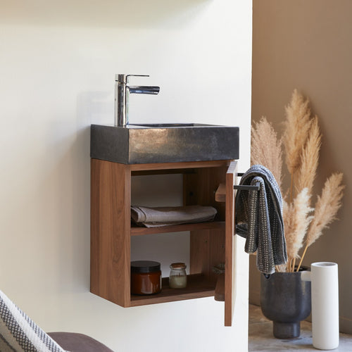 Tikamoon Wastafelmeubel van massief notenhout en zwart marmer - Zwart - vtwonen shop