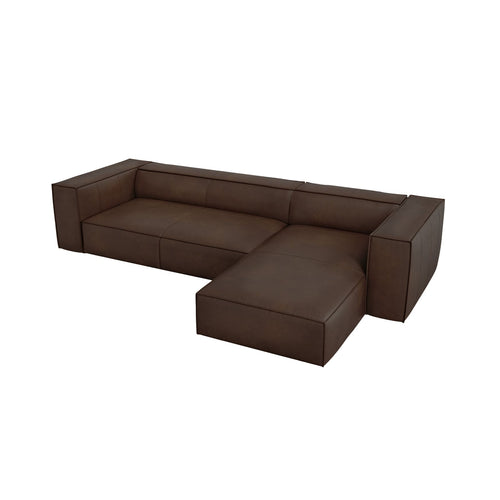 Cosmopolitan Design - Rechter hoekbank Turin 5-zits, echt leer donkerbruin - 173x290x68cm