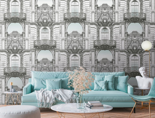 Livingwalls fotobehang gebouwen wit, zwart en grijs - 159 x 280 cm - AS-393111