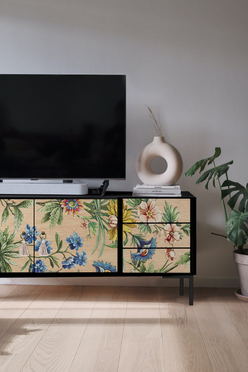 Meubel TV 2 deuren 3 lades JAN gelakt MDF met bloemenprint - vtwonen shop