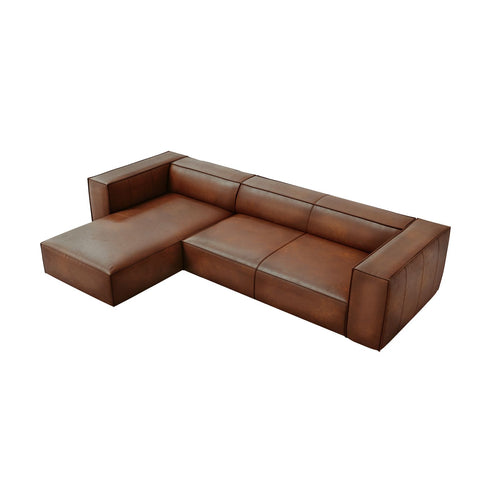 Cosmopolitan Design - Linker hoekbank Turin 5-zits, echt leer bruin - 173x290x68cm