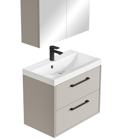 Badplaats Badkamermeubel Set Florence 01 60 cm – Beige – Hangend Wastafelmeubel met Spiegelkast