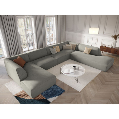 Cosmopolitan Design - Panoramische hoekbank rechts Siena 7-zits, ribfluwelen lichtgrijs - 273x366x69cm
