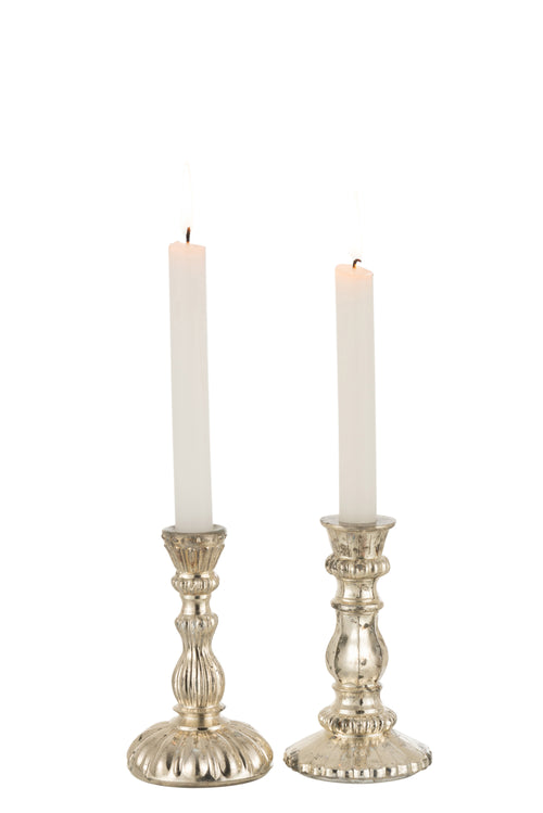 J-Line kandelaar Oriental - glas - zilver - small - 2 stuks