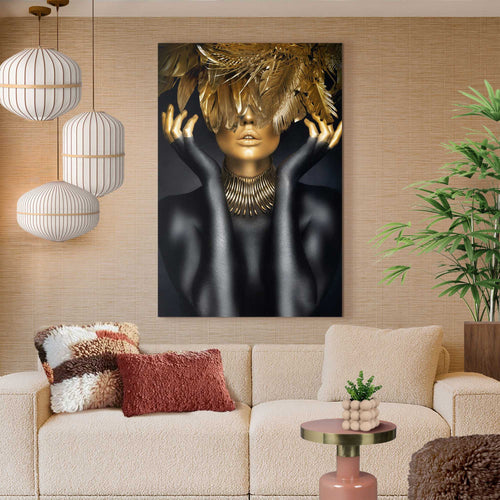 Reinders Golden Feathers glasschilderij -  goud - woonkamer - 116x78cm