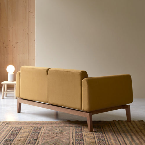 Tikamoon 2-zitsbank van massief eiken en mosterdgele stof - Mosterd - vtwonen shop