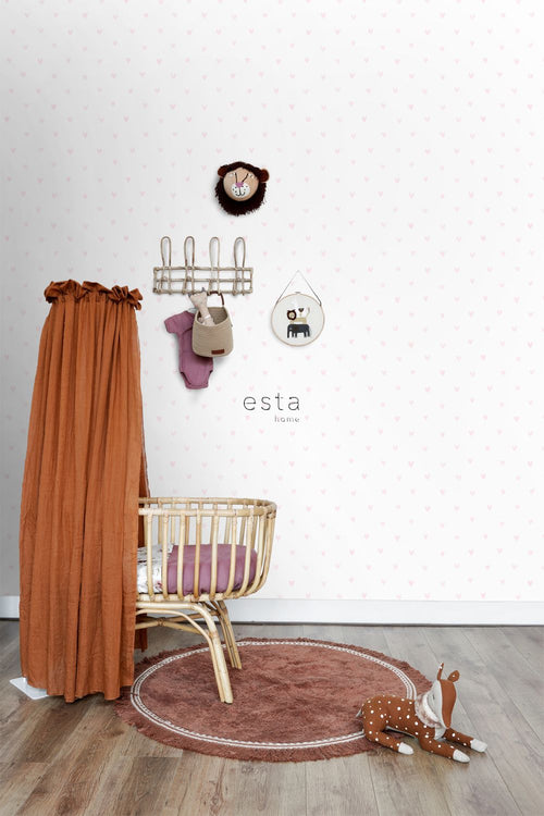 ESTAhome behang hartjes licht roze en wit - 53 cm x 10.05 m - 138915