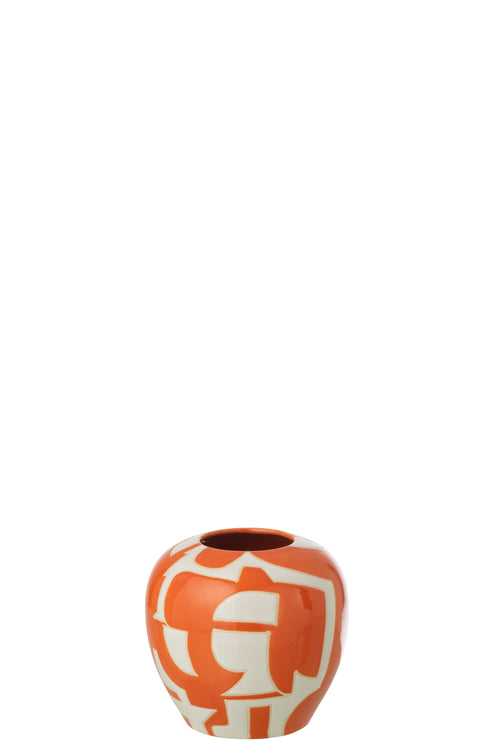 J-Line vaas Geometrisch - porselein - oranje/wit - small