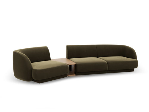 Micadoni linker modulaire bank Miley 3-zits, flueel, groente - 126x303x70cm
