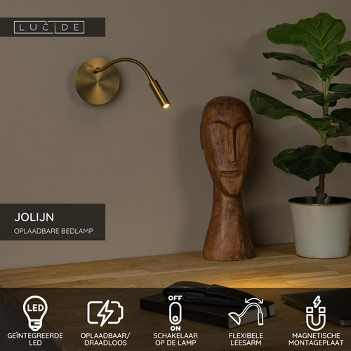 Lucide bedlamp JOLIJN - Geïntegreerde LED - Mat Goud / Messing