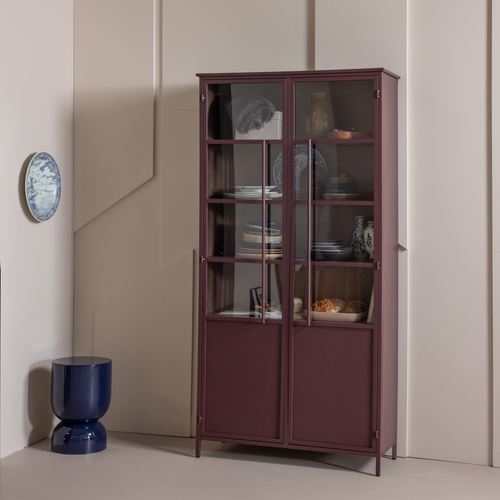 WOOOD xl 2-deurs vitrinekast Exhibit - Metaal - Bordeauxrood - 203x99x45