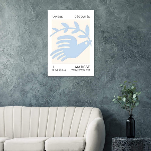 Artfulprints Poster met Lijst Matisse – Peace dove light blue   - 70x100 cm - Blauw