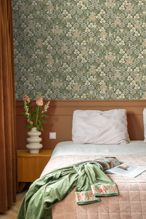 ESTAhome behang vintage bloemen in art nouveau stijl donkergroen - 50 x 900 cm - 130972 - vtwonen shop