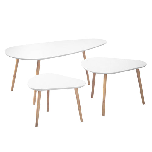 Calicosy - Set van 3 Witte en Houten Nesttafels  50x103x42 cm