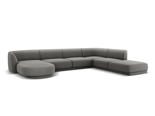 Micadoni Panoramische hoekbank rechts Miley 6-zits, flueel, lichtgrijs - 255x330x70cm
