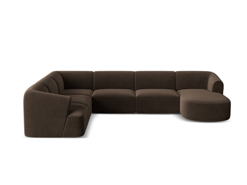 Cosmopolitan Design Modulaire panoramische hoekbank links Campi 7-zits, flueel chocolade - 255x330x70cm
