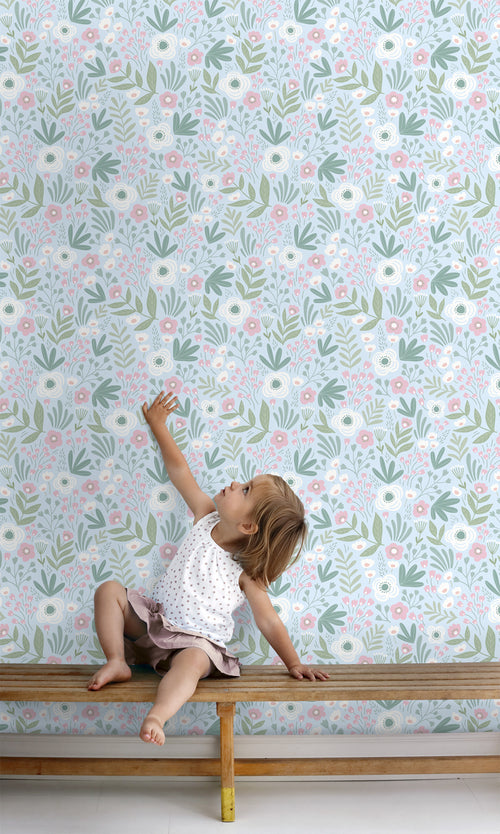 ESTAhome behang bloemetjes groen en roze - 50 x 900 cm - 131066 - vtwonen shop