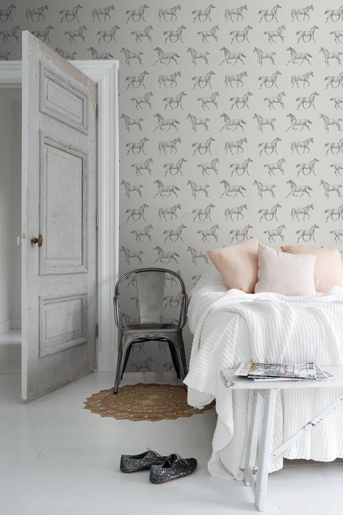 ESTAhome behang getekende paarden donker beige - 53 cm x 10.05 m - 128808