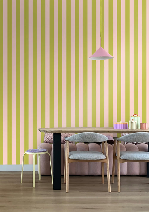 ESTAhome behang strepen roze en groen - 0.53 x 10.05 m - 131574