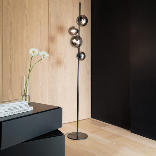 Ideal Lux PERLAGE 4-lichts staande lamp met meerdere armen, zwart, ingebouwde schakelaar, niet-dimbaar