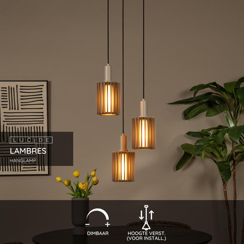 Lucide hanglamp LAMBRES - 3xE27 - Taupe - vtwonen shop