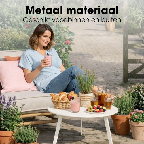 Mica Decorations Seatle Bijzettafel voor Buiten - Salontafel Rond - Plantentafel en Koffietafel - H30 x Ø38 cm - Metaal - Wit