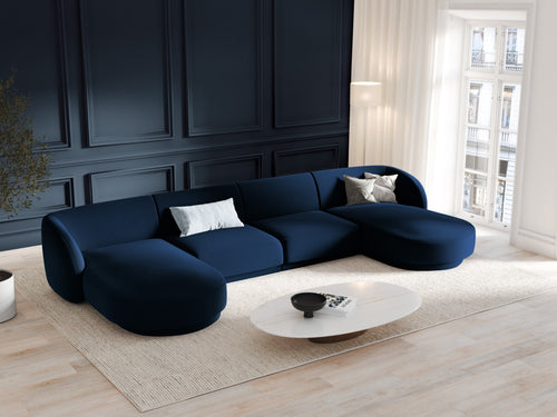 Micadoni Panoramische bank Miley 5-zits, flueel, koningsblauw - 156x330x70cm