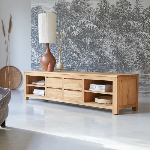Tikamoon Tv-meubel van massief teakhout 200 cm - Naturel - vtwonen shop
