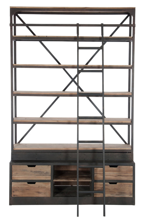 J-Line rek + ladder 4 Schap - hout/metaal - naturel/bruin