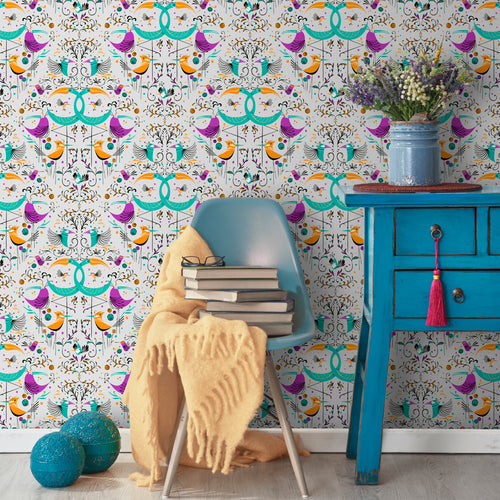 Walls4You behang vogels grijs en meerkleurig - 53 cm x 10 m - 640130 - vtwonen shop