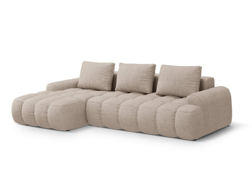 Cosmopolitan Design Uitklapbare hoekbank links met opbergdoos Linz 3-zits, structurele stof zand - 142x275x84cm