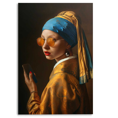 Reinders Pearl Girl Mobile glasschilderij -  oranje - tienerkamer - 116x78cm