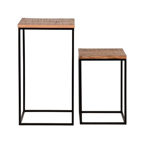LABEL51 Bijzettafel Vintage - Naturel Mangohout - 35x35x65cm - Set van 2
