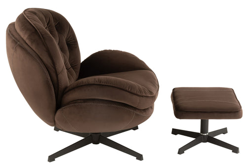 J-Line zetel Relax + voetbank - metaal/textiel - donkerbruin