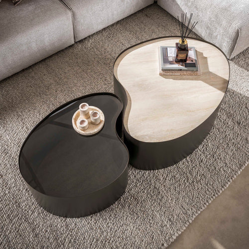 Giga Living Salontafel Metal - Organisch Travertin - Set Van 2