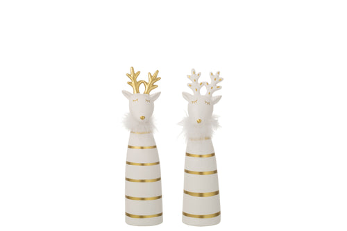 J-Line decoratie Eland - keramiek - goud/wit - small - 2 stuks