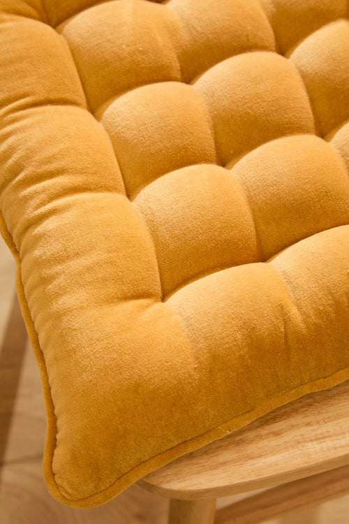 Calma House Stoelkussen Velour - Mosterd - 40x40x4