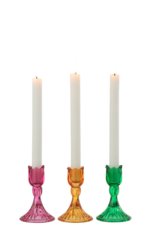 J-Line kandelaar Tulp - glas - mix - 3 stuks
