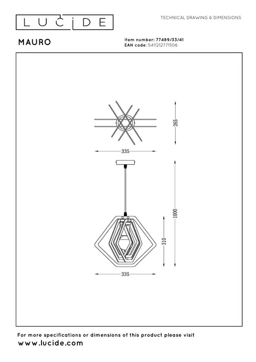 Lucide hanglamp MAURO - 1xE27 - Taupe