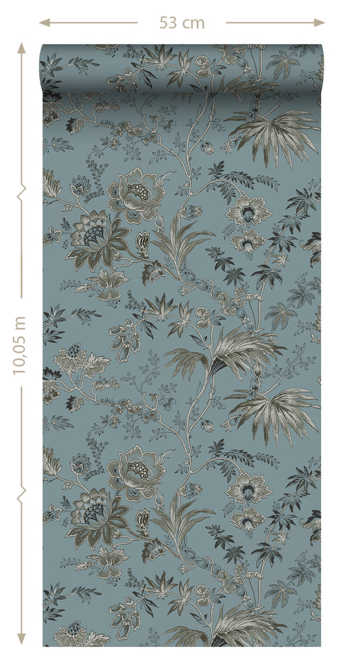 ESTAhome behang vintage bloemen vintage blauw - 50 x 900 cm - 139402 - vtwonen shop