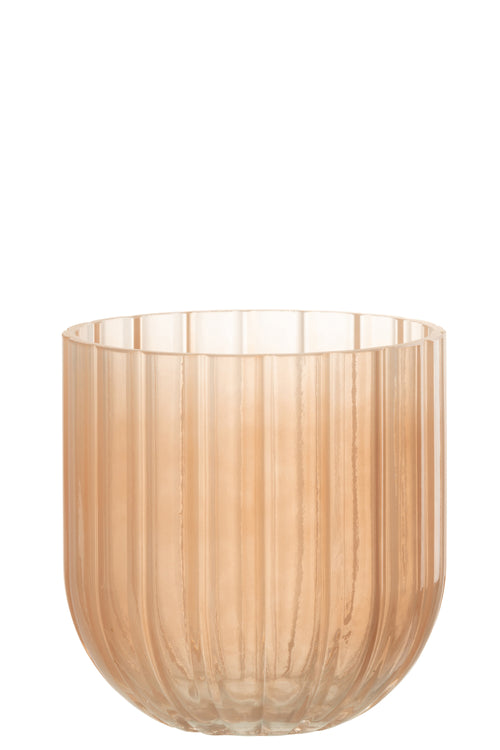 J-Line vaas Yoni Strepen - glas - transparant/perzik - small - Ø 15 cm - vtwonen shop