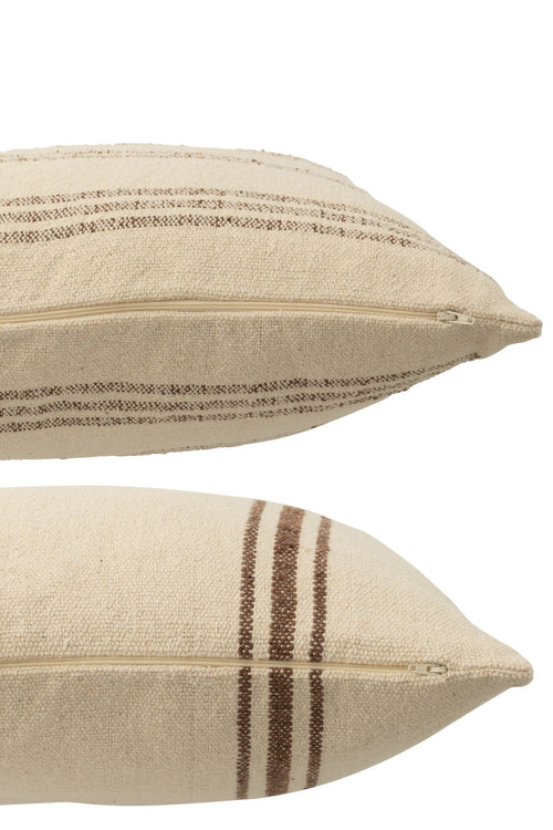J-Line kussen Breeze Franjes - katoen - beige - 2 stuks