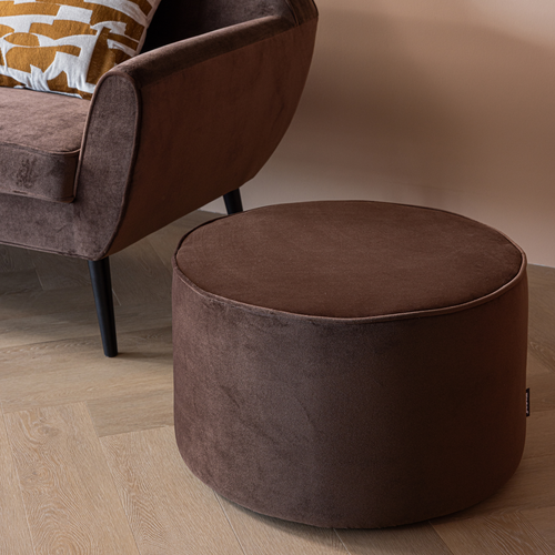 WOOOD poef laag Sara 36xØ60 cm - Velvet - Donkerbruin
